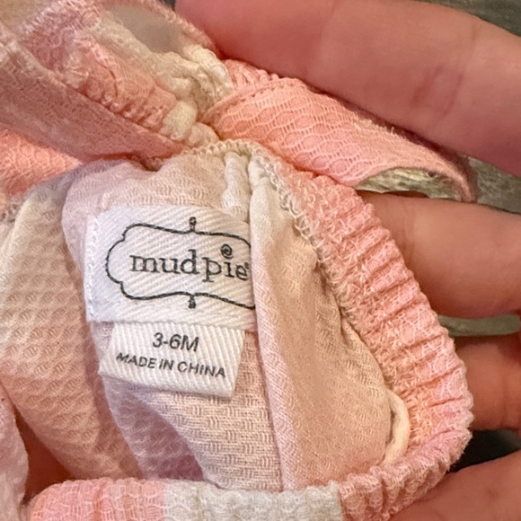 Mud Pie Pink Checkered Daisy Criss Cross Back One Piece Romper - Picture 3 of 3